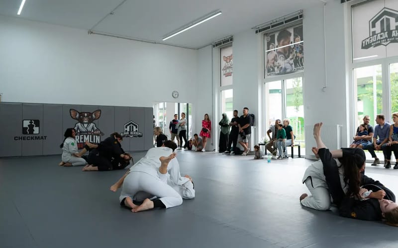 Die helle Trainingshalle der Alpha Academy Seestadt mit großen Fenstern